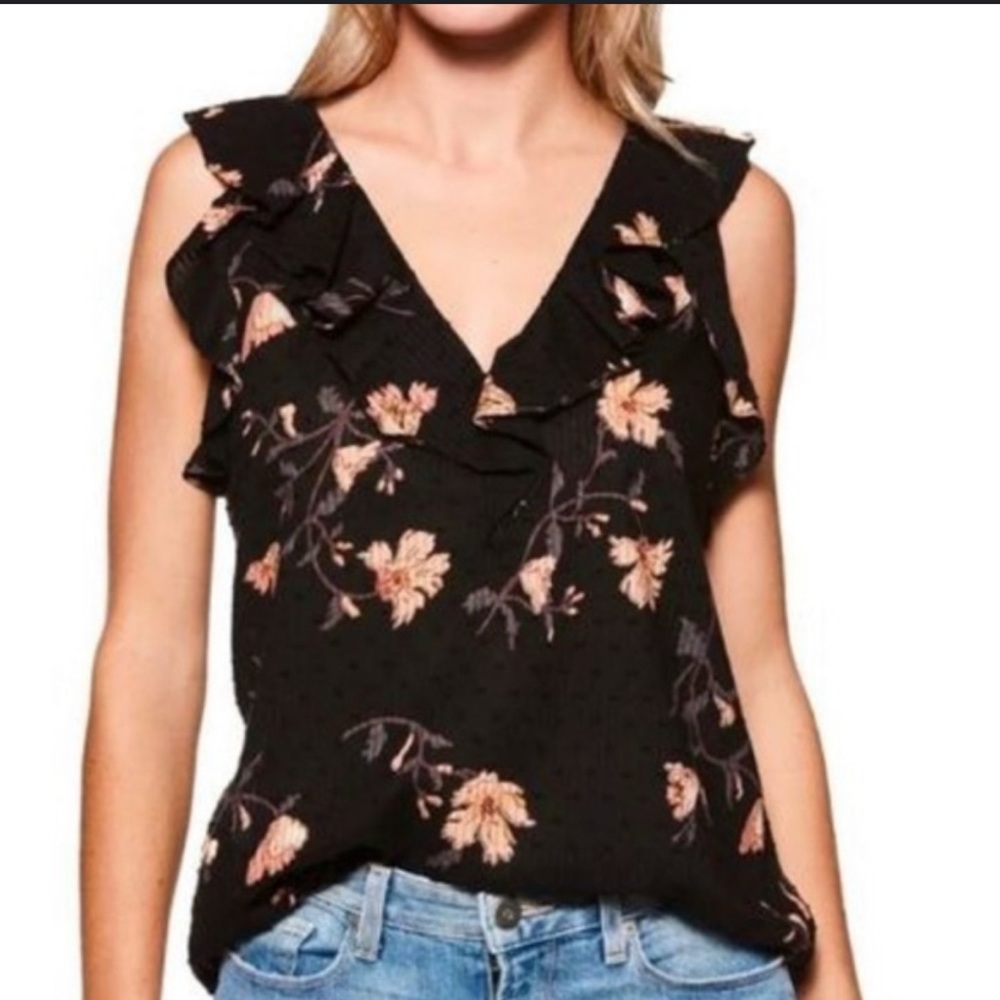 PAIGE Cream Ruffled Sleeveless Blouse